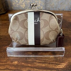 Coach Signature C Legacy Stripe Kisslock Coin Purse